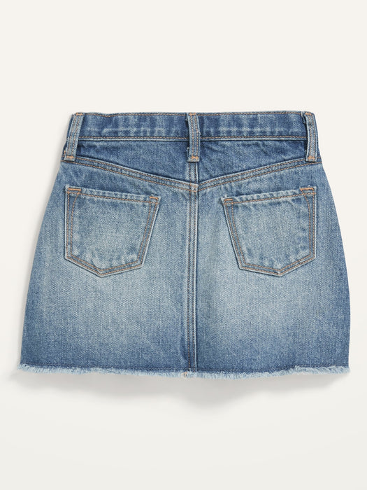 Medium-Wash Frayed-Hem Jean Skirt for Toddler Girls