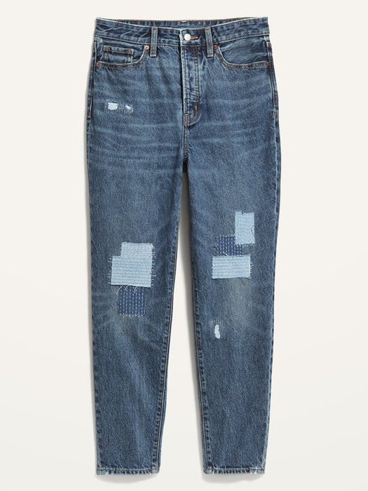 Higher High-Waisted Button-Fly OG Straight Patchwork Non-Stretch Jeans for Women