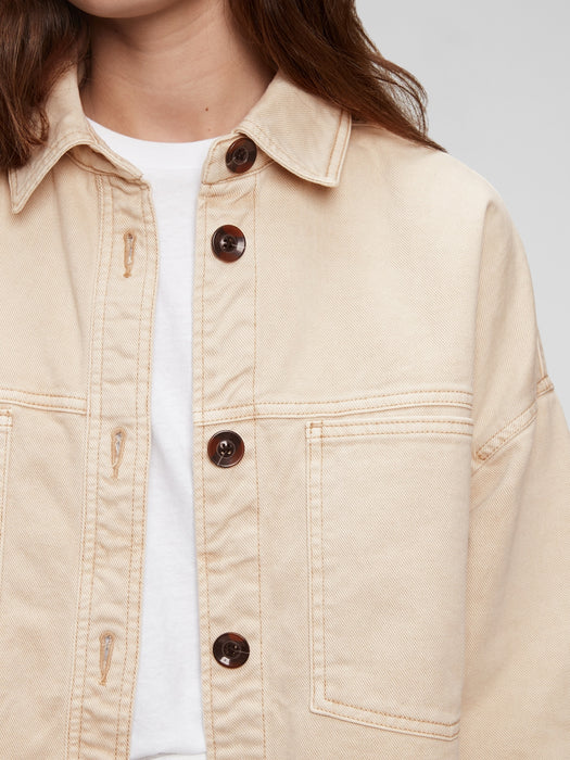 Oversized Khaki Shirt Jacket with Washwell