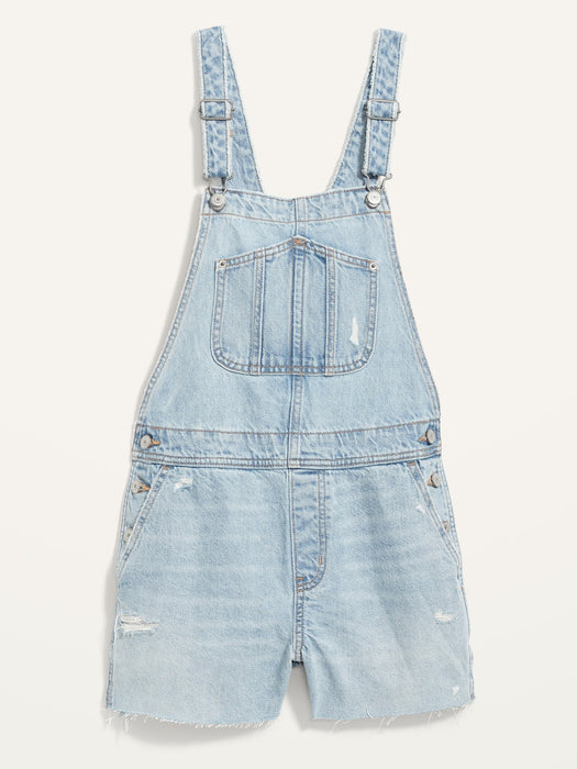 Slouchy Straight Workwear Cut-Off Non-Stretch Jean Short Overalls for Women -- 3.5-inch inseam