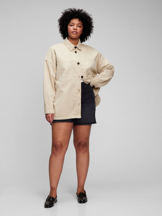 Oversized Khaki Shirt Jacket with Washwell