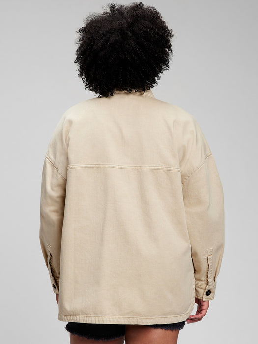 Oversized Khaki Shirt Jacket with Washwell