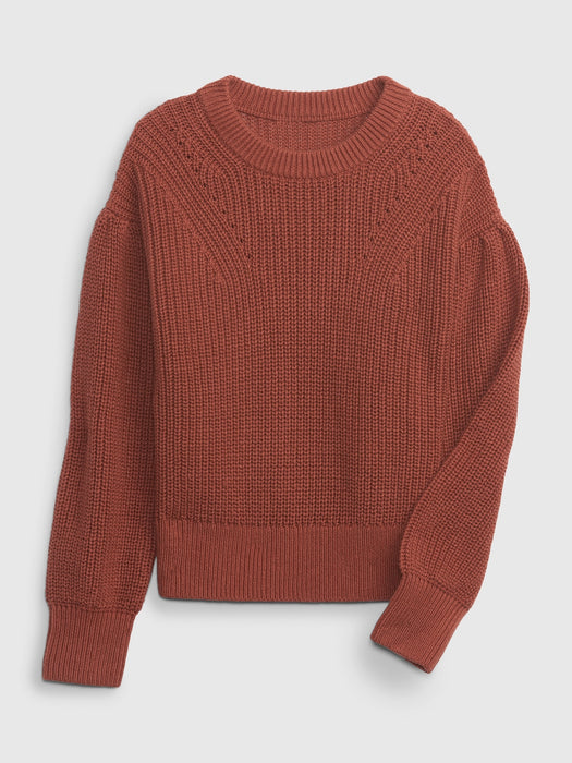 Kids Shaker-Stitch Puff-Sleeve Sweater