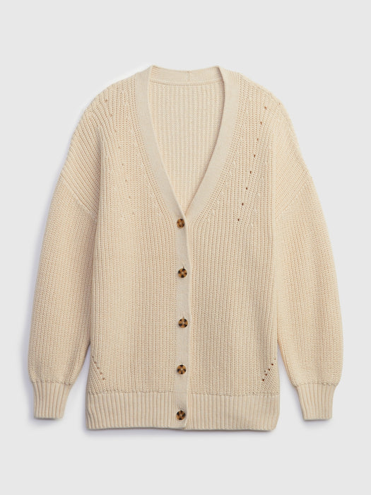 Shaker-Stitch Boyfriend Cardigan