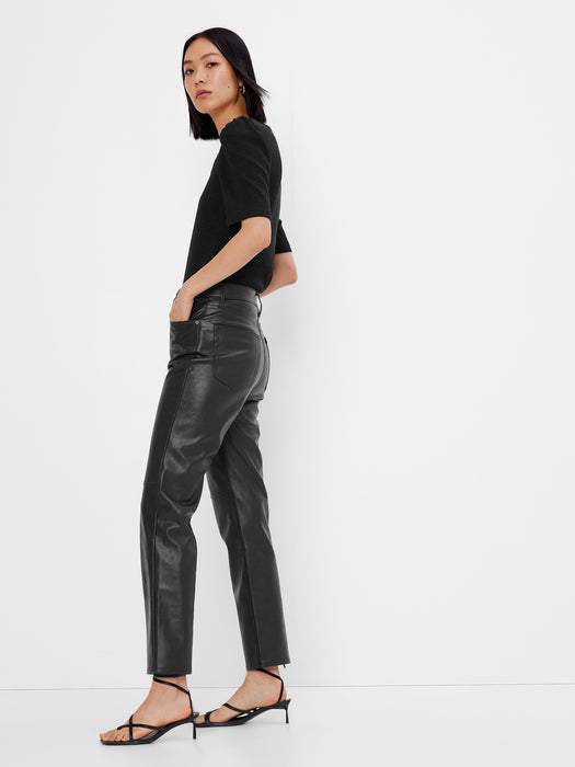 Sky High Rise Vegan Leather Cheeky Straight Pants