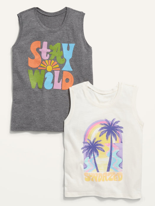 Soft-Washed Sleeveless Graphic Tank Top 2-Pack for Girls