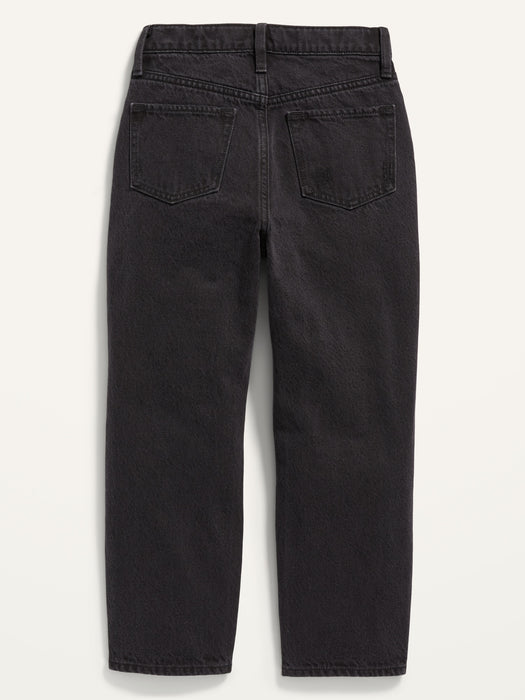 High-Waisted Slouchy Straight Black-Wash Jeans for Girls