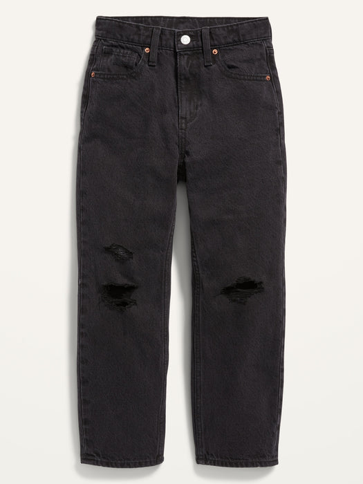 High-Waisted Slouchy Straight Black-Wash Jeans for Girls