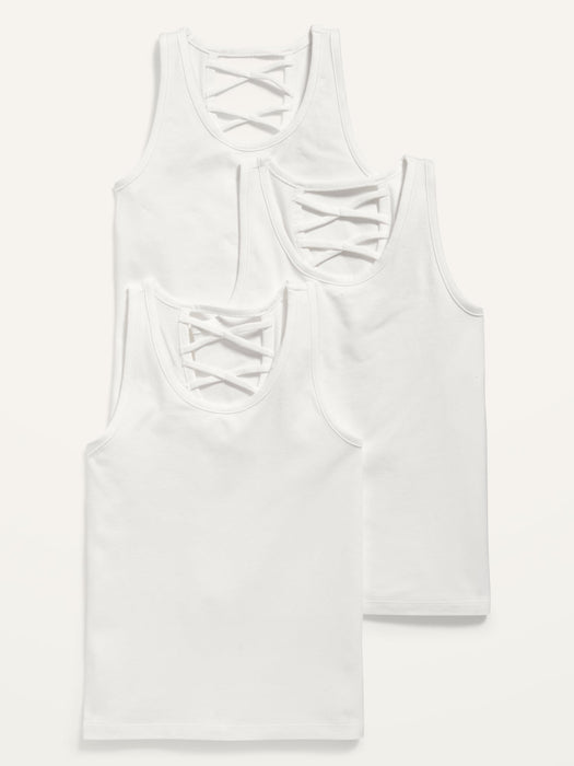 Solid Lattice-Back Tank Top 3-Pack for Girls