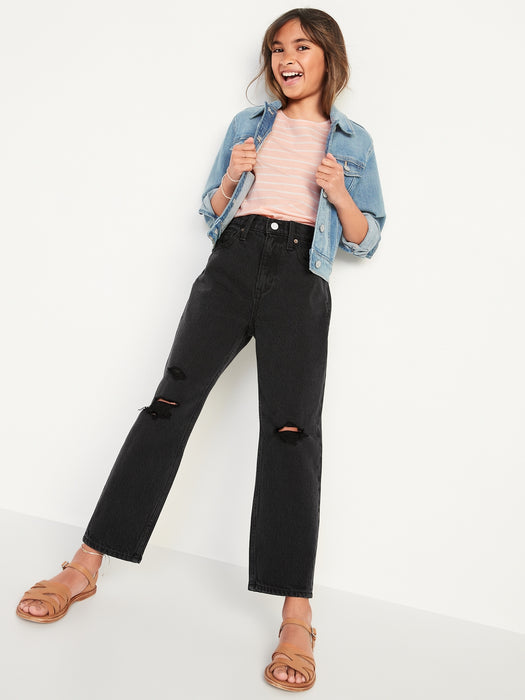 High-Waisted Slouchy Straight Black-Wash Jeans for Girls