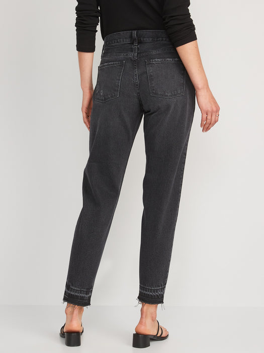 High-Waisted Button-Fly Slouchy Taper Black-Wash Cut-Off Non-Stretch Jeans for Women