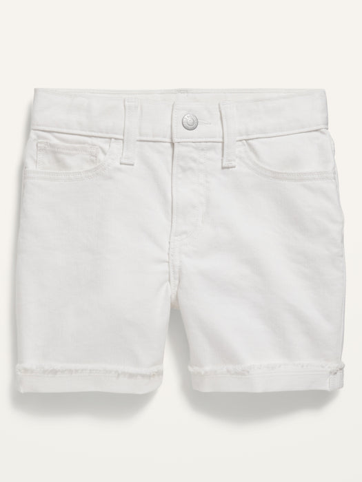 High-Waisted Roll-Cuffed White Cut-Off Jean Shorts for Girls