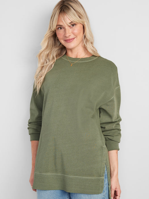 Oversized Boyfriend Garment-Dyed Tunic Sweatshirt for Women