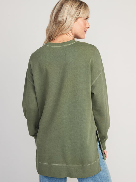 Oversized Boyfriend Garment-Dyed Tunic Sweatshirt for Women