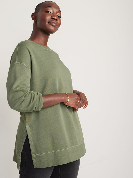 Oversized Boyfriend Garment-Dyed Tunic Sweatshirt for Women