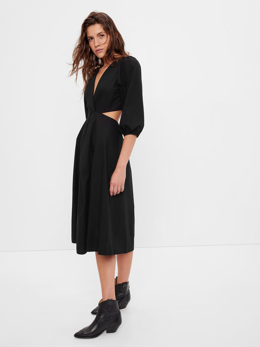 Puff Sleeve Cutout Midi Dress