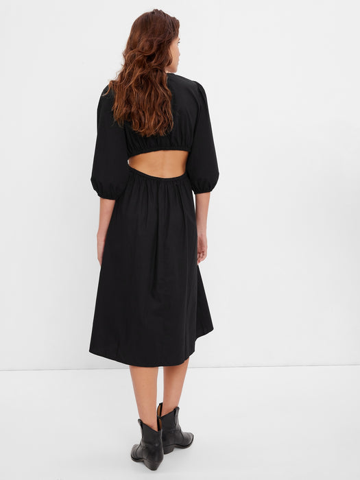 Puff Sleeve Cutout Midi Dress