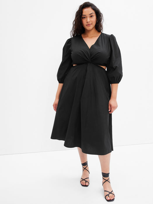 Puff Sleeve Cutout Midi Dress