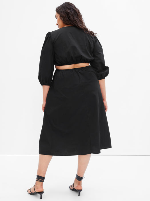 Puff Sleeve Cutout Midi Dress