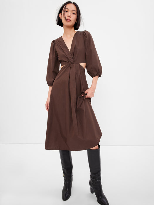 Puff Sleeve Cutout Midi Dress