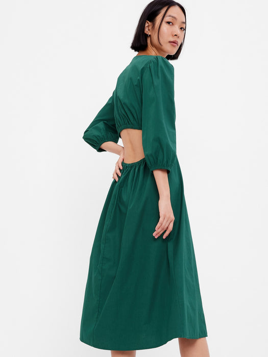 Puff Sleeve Cutout Midi Dress