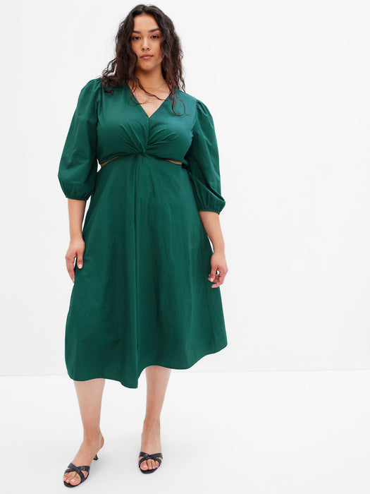 Puff Sleeve Cutout Midi Dress