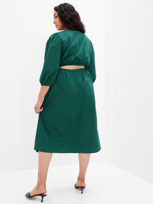 Puff Sleeve Cutout Midi Dress