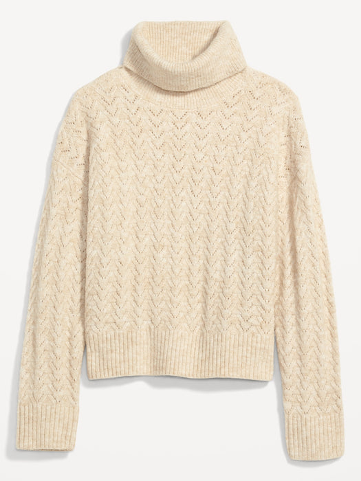 Heathered Pointelle-Knit Turtleneck Sweater for Women