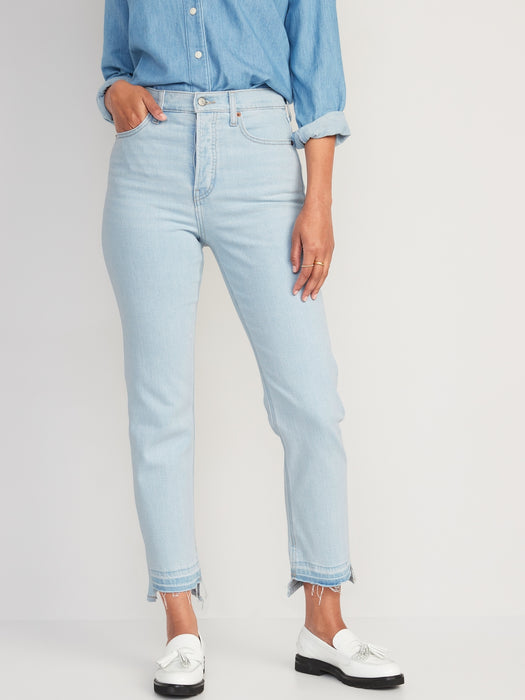 Extra High-Waisted Button-Fly Sky-Hi Straight Cut-Off Jeans