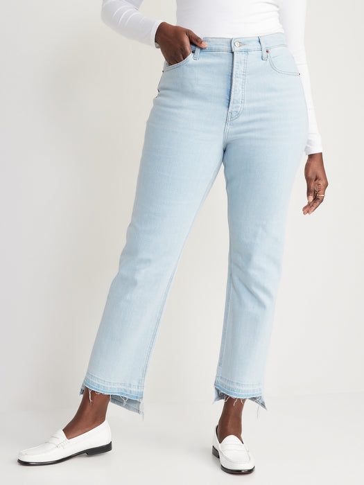 Extra High-Waisted Button-Fly Sky-Hi Straight Cut-Off Jeans