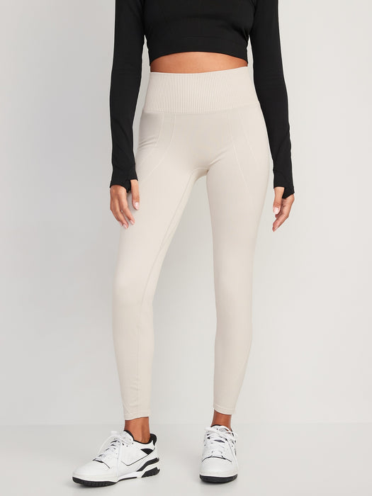 High-Waisted Rib-Paneled Seamless Leggings for Women