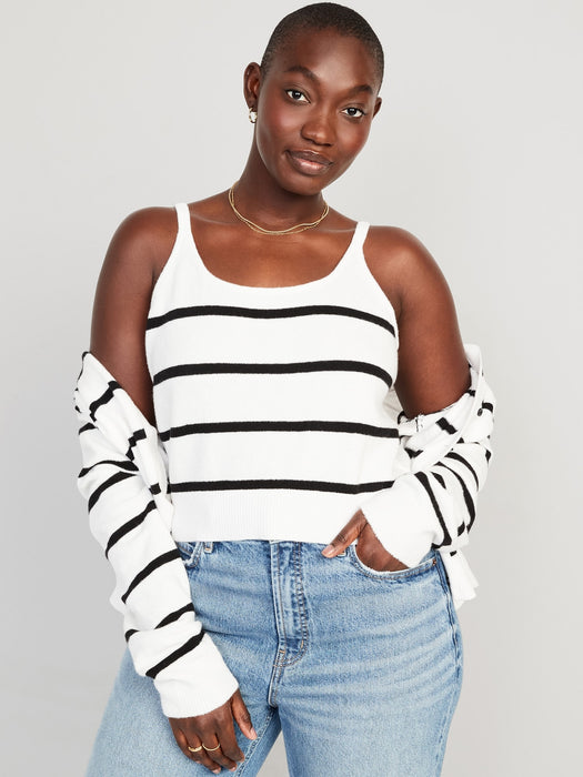 Striped Cozy Cropped Sweater Tank Top for Women