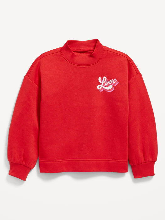 Mock-Neck Graphic Cocoon Sweatshirt for Girls