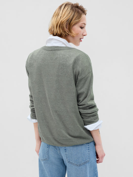 Linen-Blend V-Neck Sweater