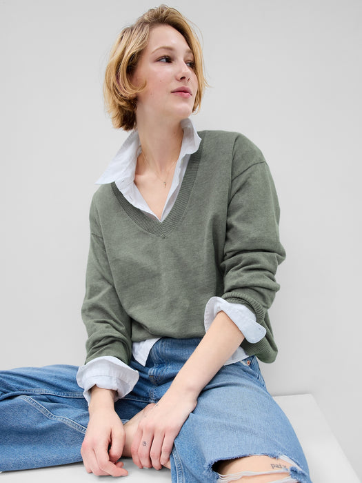 Linen-Blend V-Neck Sweater