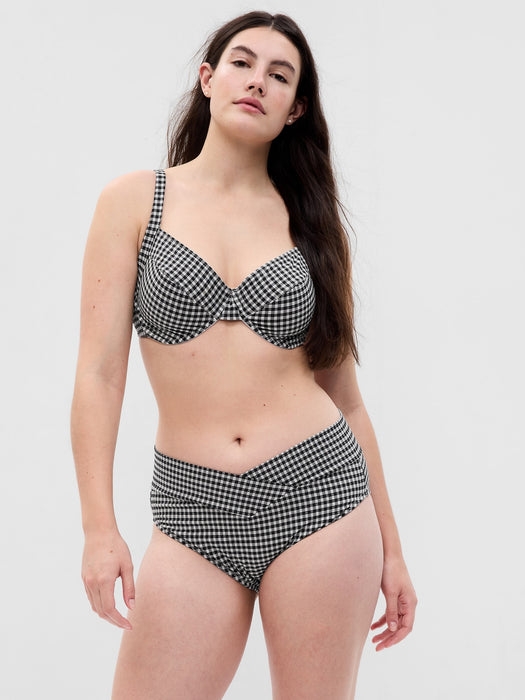 Textured Gingham Crossover Bikini Bottom