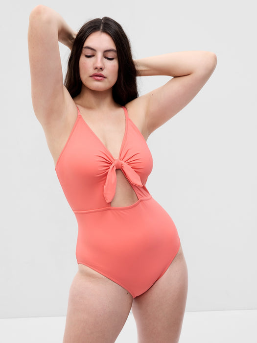 Recycled Bunny-Tie Cutout One-Piece Swimsuit