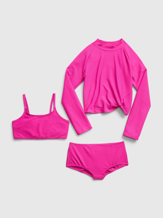 Kids Recycled Rib Rash Guard Swim Three-Piece