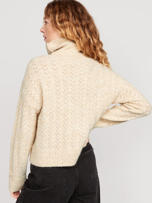 Heathered Pointelle-Knit Turtleneck Sweater for Women