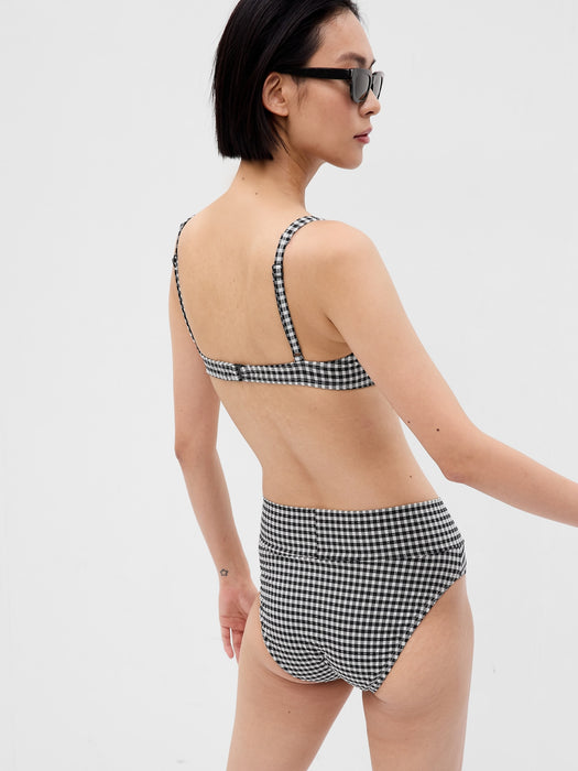 Textured Gingham Crossover Bikini Bottom