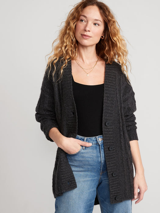 Oversized Chunky Cable-Knit Cardigan Sweater for Women