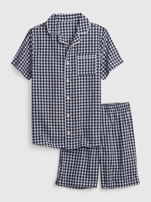 Kids 100% Recycled Gingham PJ Shorts Set