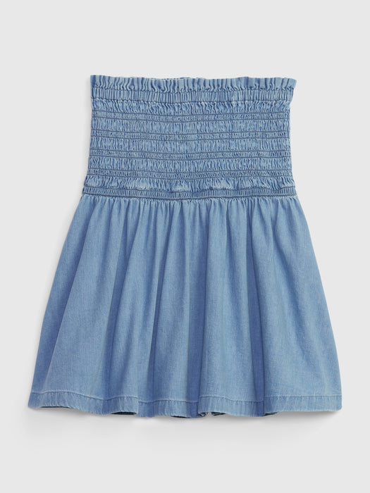 LENZING&#153 TENCEL&#153 Lyocell Smocked Denim Mini Skirt with Washwell