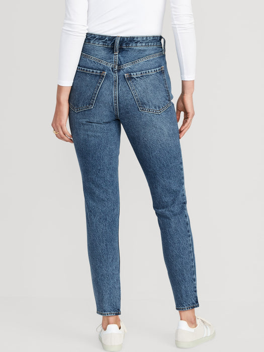 Higher High-Waisted Button-Fly OG Straight Patchwork Non-Stretch Jeans for Women