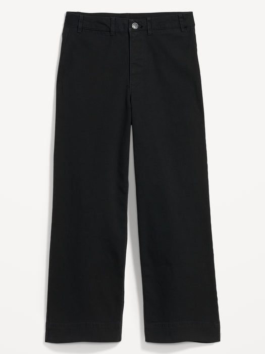 High-Waisted Wide-Leg Cropped Chino Pants