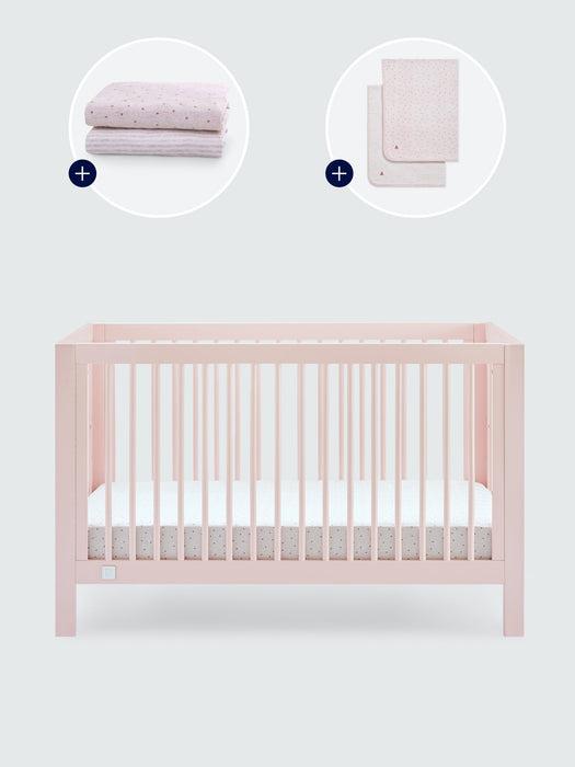 babyGap Charlie Crib with Pink Hearts and Stripes Bedding Bundle