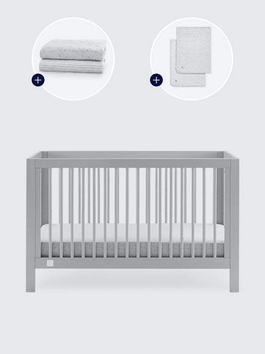 babyGap Charlie Crib with Grey Dots and Stripes Bedding Bundle