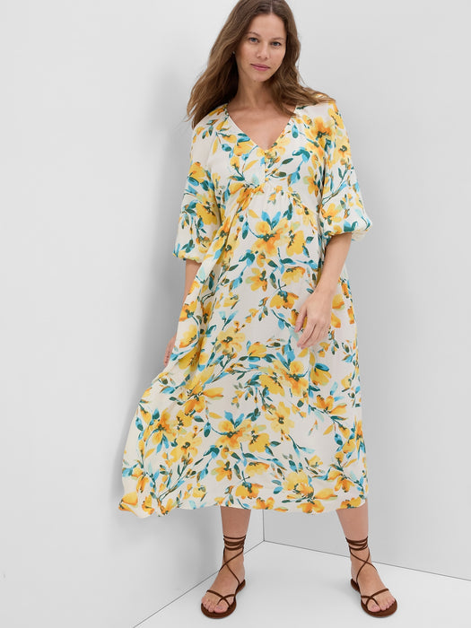 Maternity Balloon Sleeve Midi Dress