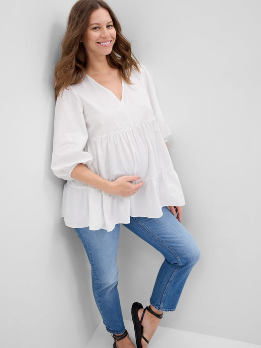 Maternity Poplin Tiered Top