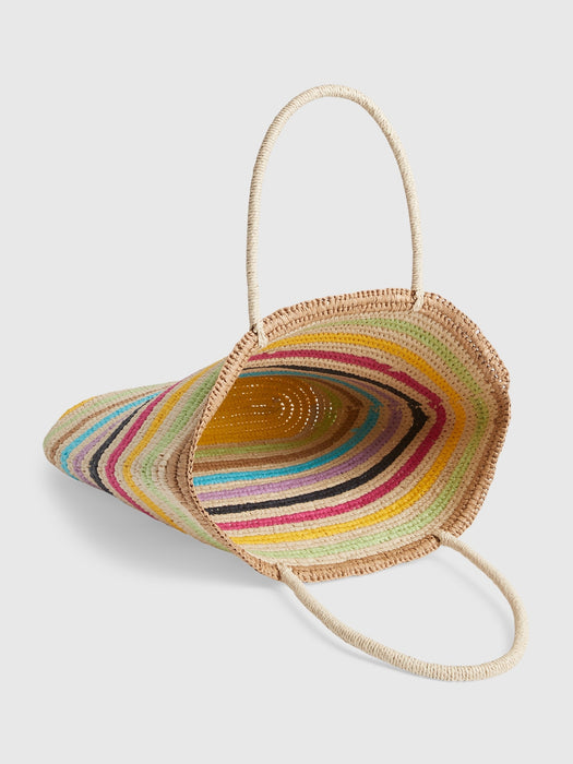 Rainbow Stripe Straw Tote Bag